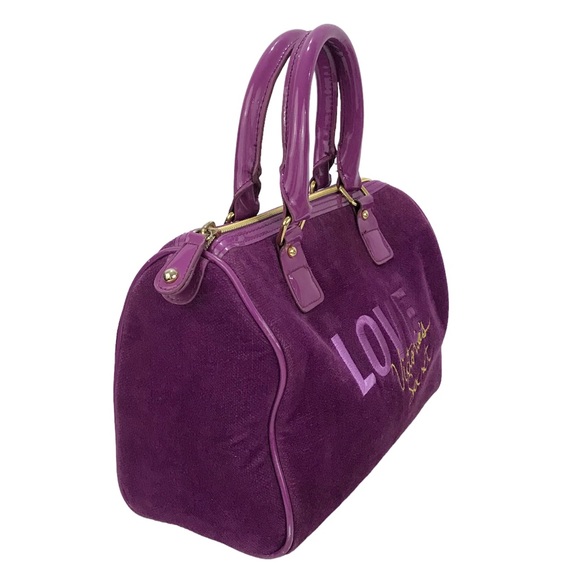 Victoria’s Secret Purple Velvet Love Embroidered Bag Satchel - Picture 3 of 6